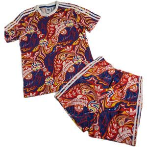 Adidas Originals Escapism Trefoil Red AOP Retro Shirt & Shorts Set Mens Size S